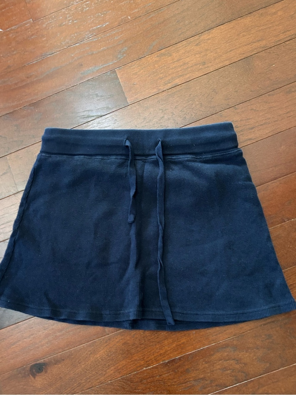Brandy Melville Emmie Waffle Knit Thermal Mini Skirt Drawstring One Size Navy